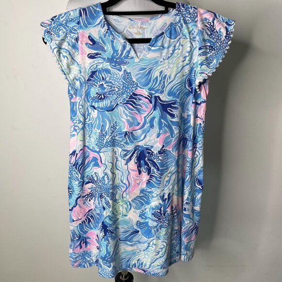 Lilly Pulitzer #005675 Girl's Blue Astara 100% Cotton Dress Size XL (12-14)